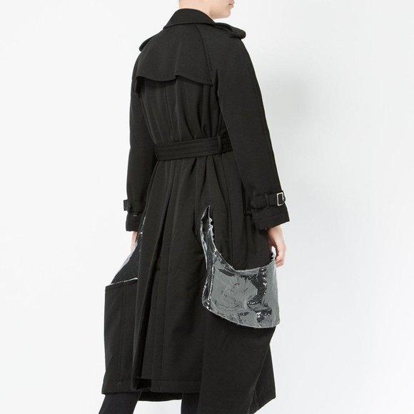 Comme des Garçons Black Bubble Trench Coat With Distressed Clear Plastic Details - Picture 2 of 8